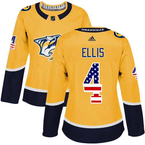 Adidas Predators #4 Ryan Ellis Yellow Home Authentic USA Flag Women's Stitched NHL Jersey